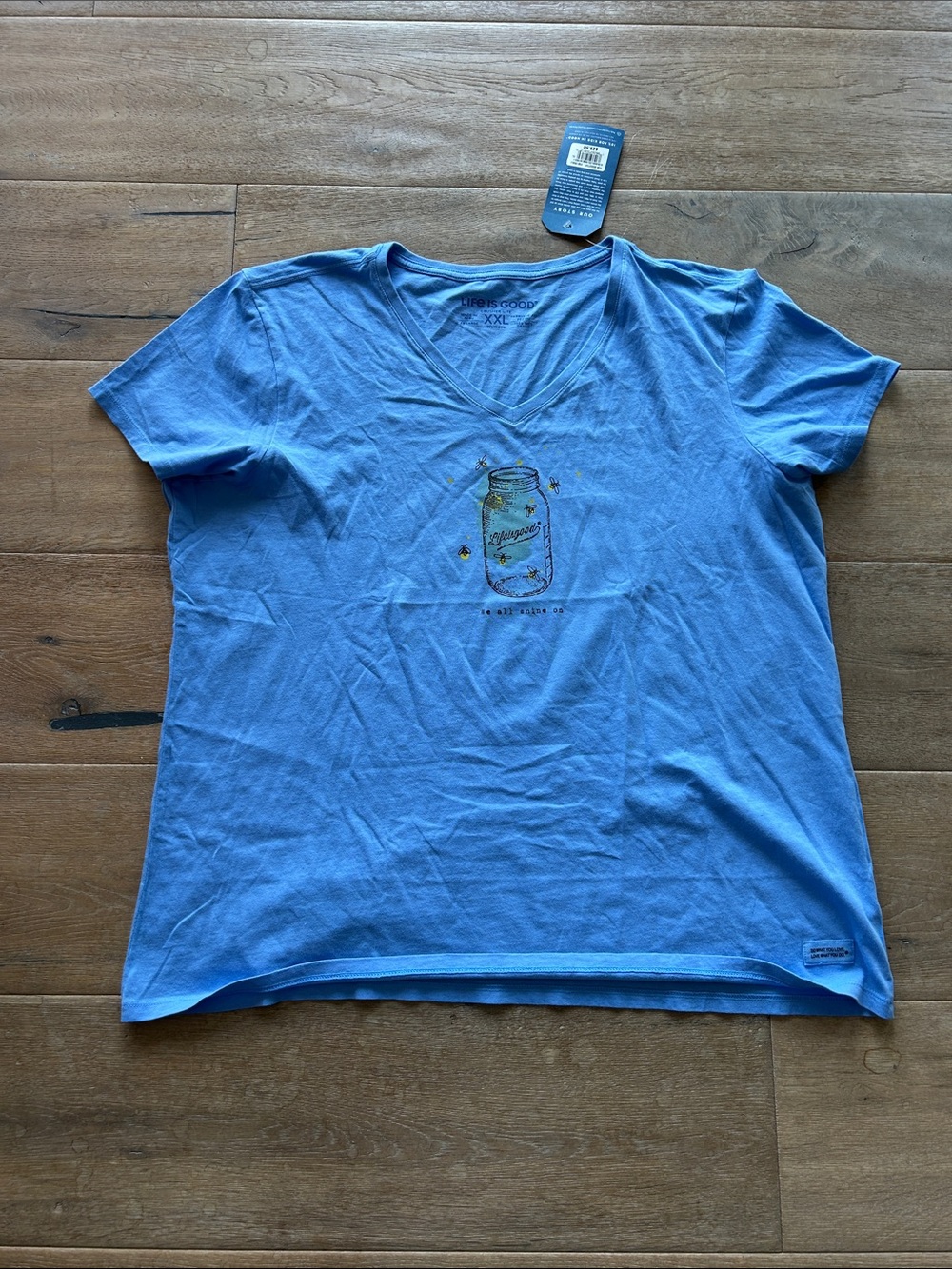 Life Is Good Women's Sky Blue V-Neck Tee with Mason Jar Print